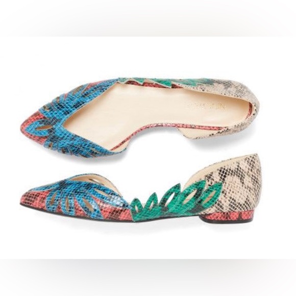 Nine West Multicolor Snakeskin design Pointed Toe Slip on Flats, Leather Upper. - Picture 3 of 6